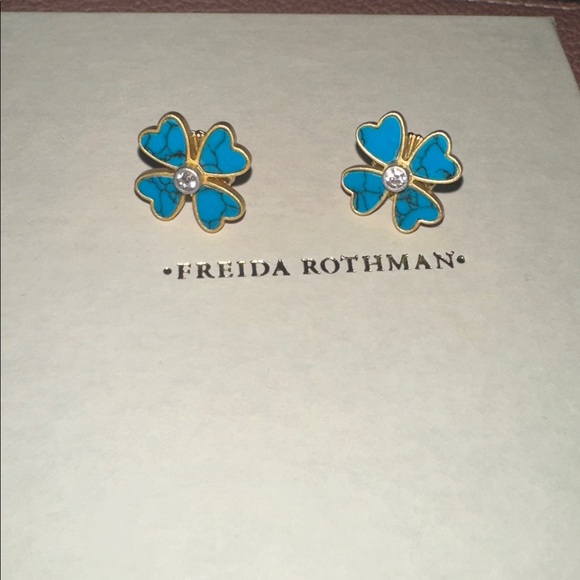 FRIEDA ROTHMAN CITY BLOOMS TURQUOISE STUD EARRINGS NWOT - Picture 1 of 3